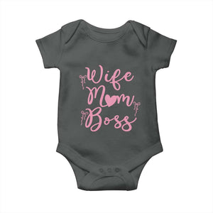 Funny Wife Mom Boss Baby Onesie Girly Pink Bows Mothers Day Gift TS12 Dark Heather Print Your Wear