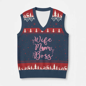 Funny Wife Mom Boss V-Neck Knit Sweater Vest Girly Pink Bows Mothers Day Gift TS12 Navy Red Print Your Wear
