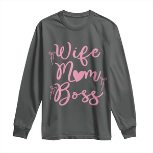 Funny Wife Mom Boss Long Sleeve Shirt Girly Pink Bows Mothers Day Gift TS12 Dark Heather Print Your Wear