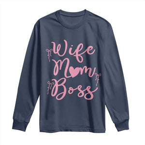 Funny Wife Mom Boss Long Sleeve Shirt Girly Pink Bows Mothers Day Gift TS12 Navy Print Your Wear