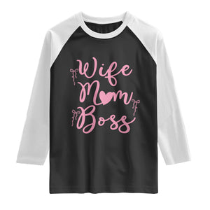 Funny Wife Mom Boss Raglan Shirt Girly Pink Bows Mothers Day Gift TS12 Black White Print Your Wear