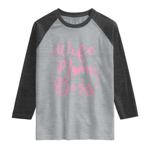 Funny Wife Mom Boss Raglan Shirt Girly Pink Bows Mothers Day Gift TS12 Heather Gray Heather Charcoal Print Your Wear