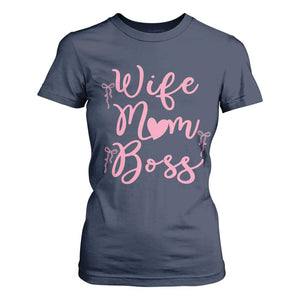 Funny Wife Mom Boss T Shirt For Women Girly Pink Bows Mothers Day Gift TS12 Navy Print Your Wear