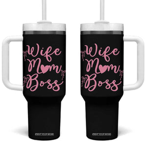 Funny Wife Mom Boss Tumbler With Handle Girly Pink Bows Mothers Day Gift TS12 One Size: 40 oz Black Print Your Wear