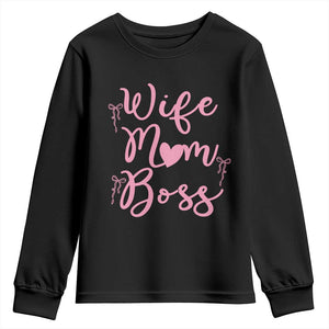 Funny Wife Mom Boss Youth Sweatshirt Girly Pink Bows Mothers Day Gift TS12 Black Print Your Wear