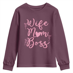 Funny Wife Mom Boss Youth Sweatshirt Girly Pink Bows Mothers Day Gift TS12 Maroon Print Your Wear
