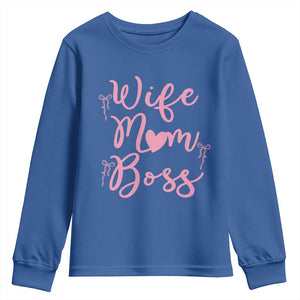 Funny Wife Mom Boss Youth Sweatshirt Girly Pink Bows Mothers Day Gift TS12 Royal Blue Print Your Wear