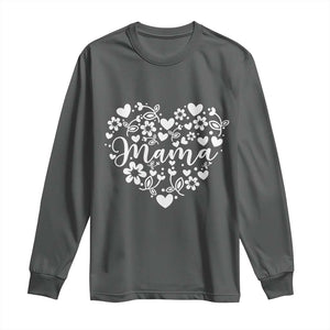 Floral Mama Heart Graphic Long Sleeve Shirt Mothers Day Flower Gift TS12 Dark Heather Print Your Wear