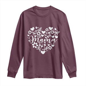 Floral Mama Heart Graphic Long Sleeve Shirt Mothers Day Flower Gift TS12 Maroon Print Your Wear
