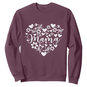 Floral Mama Heart Graphic Sweatshirt Mothers Day Flower Gift TS12 Maroon Print Your Wear