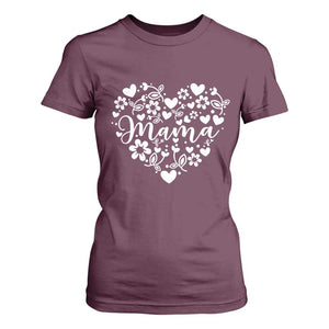 Floral Mama Heart Graphic T Shirt For Women Mothers Day Flower Gift TS12 Maroon Print Your Wear
