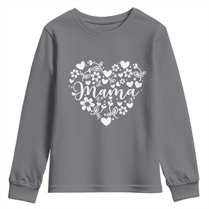 Floral Mama Heart Graphic Youth Sweatshirt Mothers Day Flower Gift TS12 Charcoal Print Your Wear