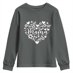 Floral Mama Heart Graphic Youth Sweatshirt Mothers Day Flower Gift TS12 Dark Heather Print Your Wear