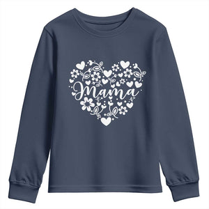 Floral Mama Heart Graphic Youth Sweatshirt Mothers Day Flower Gift TS12 Navy Print Your Wear