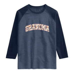 Vintage Floral Grandma Raglan Shirt Mothers Day Gift Idea TS12 Heather Denim Navy Print Your Wear