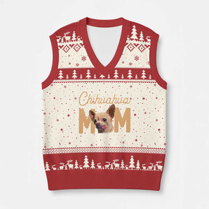 Proud Dog Mom Chihuahua V-Neck Knit Sweater Vest Mothers Day Lover Gift TS12 Beige Red Print Your Wear