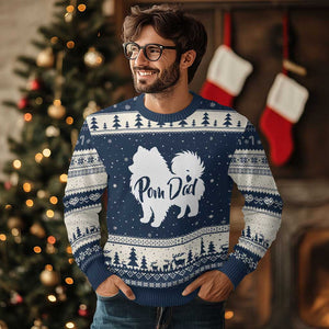 Proud Pomeranian Dad Ugly Christmas Sweater Small Breed Dog Owner Gift TS12 Navy Beige Print Your Wear