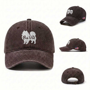 Proud Pomeranian Dad Washed Cotton Baseball Cap Small Breed Dog Owner Gift TS12 Washed Cap Universal Fit Dark Brown Print Your Wear
