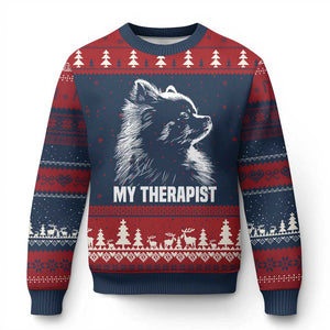 My Therapist Is A Pomeranian Ugly Christmas Sweater Dog Lover Gift Idea TS12 Navy Red Print Your Wear