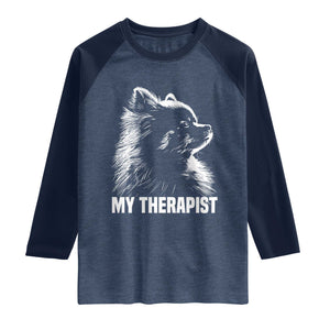 My Therapist Is A Pomeranian Raglan Shirt Dog Lover Gift Idea TS12 Heather Denim Navy Print Your Wear