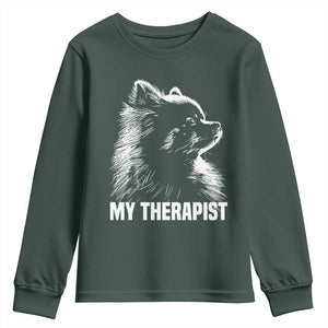 My Therapist Is A Pomeranian Youth Sweatshirt Dog Lover Gift Idea TS12 Dark Forest Green Print Your Wear