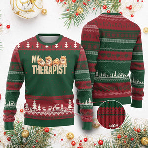 My Therapist Is My Dog Ugly Christmas Sweater Cute Pomeranian Lover Meme TS12 Red Green Print Your Wear