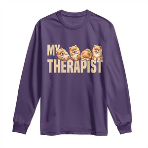 My Therapist Is My Dog Long Sleeve Shirt Cute Pomeranian Lover Meme TS12 Purple Print Your Wear
