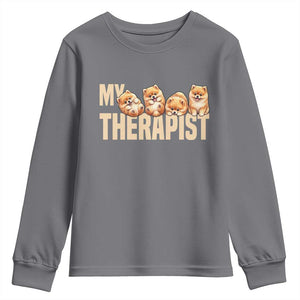 My Therapist Is My Dog Youth Sweatshirt Cute Pomeranian Lover Meme TS12 Charcoal Print Your Wear
