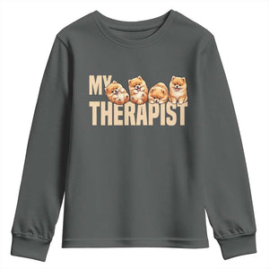 My Therapist Is My Dog Youth Sweatshirt Cute Pomeranian Lover Meme TS12 Dark Heather Print Your Wear
