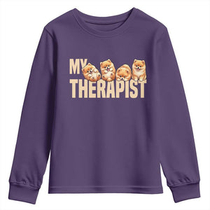 My Therapist Is My Dog Youth Sweatshirt Cute Pomeranian Lover Meme TS12 Purple Print Your Wear