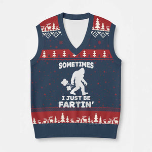 Bigfoot Bathroom Humor V-Neck Knit Sweater Vest Sometimes I Just Be Fartin TS12 Navy Red Print Your Wear