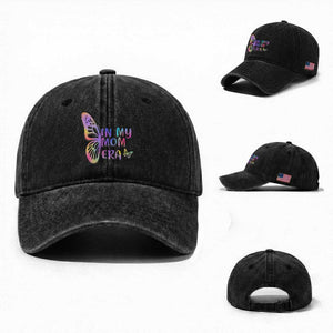 In My Mom Era Washed Cotton Baseball Cap Colorful Butterfly Mothers Day Gift TS12 Washed Cap Universal Fit Black Print Your Wear