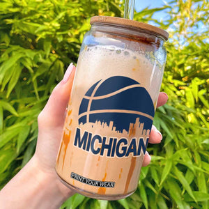 Vintage Urban Michigan Skyline Glass Can Gift For Basketball Fan TS12 Black Print Your Wear