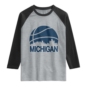 Vintage Urban Michigan Skyline Raglan Shirt Gift For Basketball Fan TS12 Heather Gray Black Print Your Wear