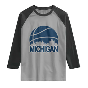 Vintage Urban Michigan Skyline Raglan Shirt Gift For Basketball Fan TS12 Sport Gray Black Print Your Wear
