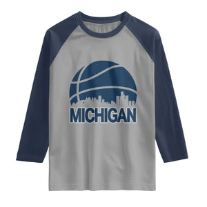 Vintage Urban Michigan Skyline Raglan Shirt Gift For Basketball Fan TS12 Sport Gray Navy Print Your Wear