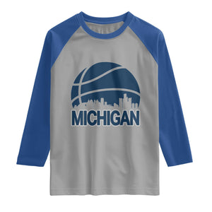 Vintage Urban Michigan Skyline Raglan Shirt Gift For Basketball Fan TS12 Sport Gray Royal Print Your Wear