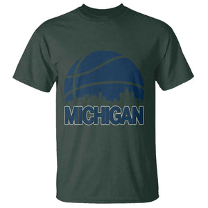 Vintage Urban Michigan Skyline T Shirt Gift For Basketball Fan TS12 Dark Forest Green Print Your Wear