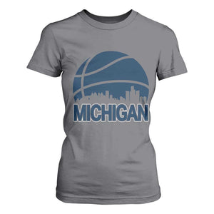 Vintage Urban Michigan Skyline T Shirt For Women Gift For Basketball Fan TS12 Charcoal Print Your Wear