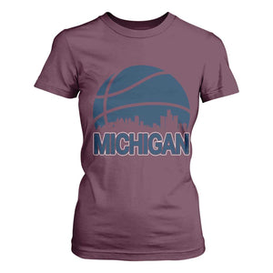 Vintage Urban Michigan Skyline T Shirt For Women Gift For Basketball Fan TS12 Maroon Print Your Wear