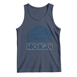 Vintage Urban Michigan Skyline Tank Top Gift For Basketball Fan TS12 Navy Print Your Wear