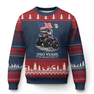 Astronaut 250 Years Of Pioneer Spirit Ugly Christmas Sweater USA 250th Anniversary TS12 Navy Red Print Your Wear