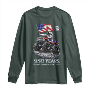 Astronaut 250 Years Of Pioneer Spirit Long Sleeve Shirt USA 250th Anniversary TS12 Dark Forest Green Print Your Wear