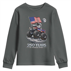 Astronaut 250 Years Of Pioneer Spirit Youth Sweatshirt USA 250th Anniversary TS12 Dark Heather Print Your Wear