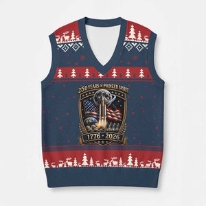 Astronaut 250 Years Of Pioneer Spirit V-Neck Knit Sweater Vest Patriotic Astronaut Graphic Gift TS12 Navy Red Print Your Wear