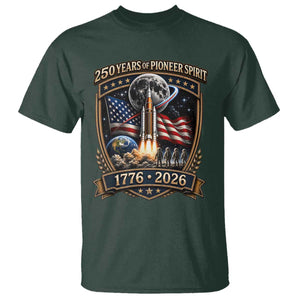 Astronaut 250 Years Of Pioneer Spirit T Shirt Patriotic Astronaut Graphic Gift TS12 Dark Forest Green Print Your Wear