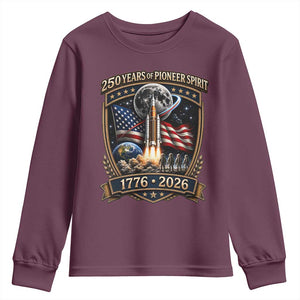 Astronaut 250 Years Of Pioneer Spirit Youth Sweatshirt Patriotic Astronaut Graphic Gift TS12 Maroon Print Your Wear