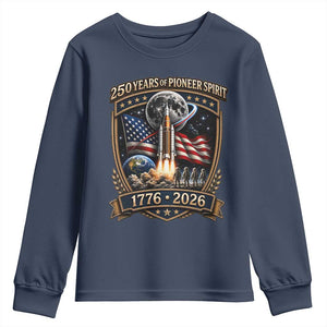 Astronaut 250 Years Of Pioneer Spirit Youth Sweatshirt Patriotic Astronaut Graphic Gift TS12 Navy Print Your Wear
