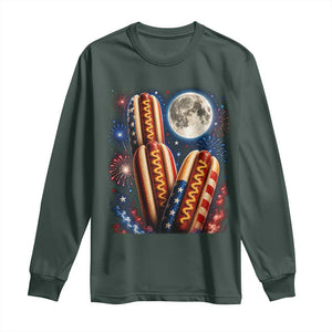 4th Of July Hotdog Fireworks Long Sleeve Shirt American Food Lovers TS12 Dark Forest Green Print Your Wear