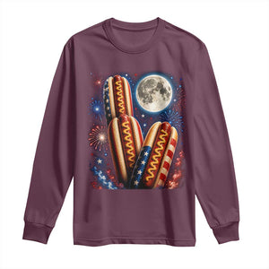 4th Of July Hotdog Fireworks Long Sleeve Shirt American Food Lovers TS12 Maroon Print Your Wear